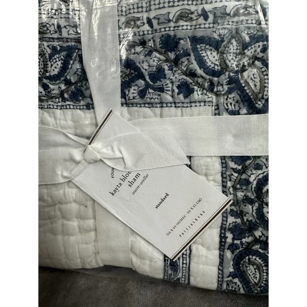2 Pottery Barn Kayta Block‎ Print Shams Standard New Quilted